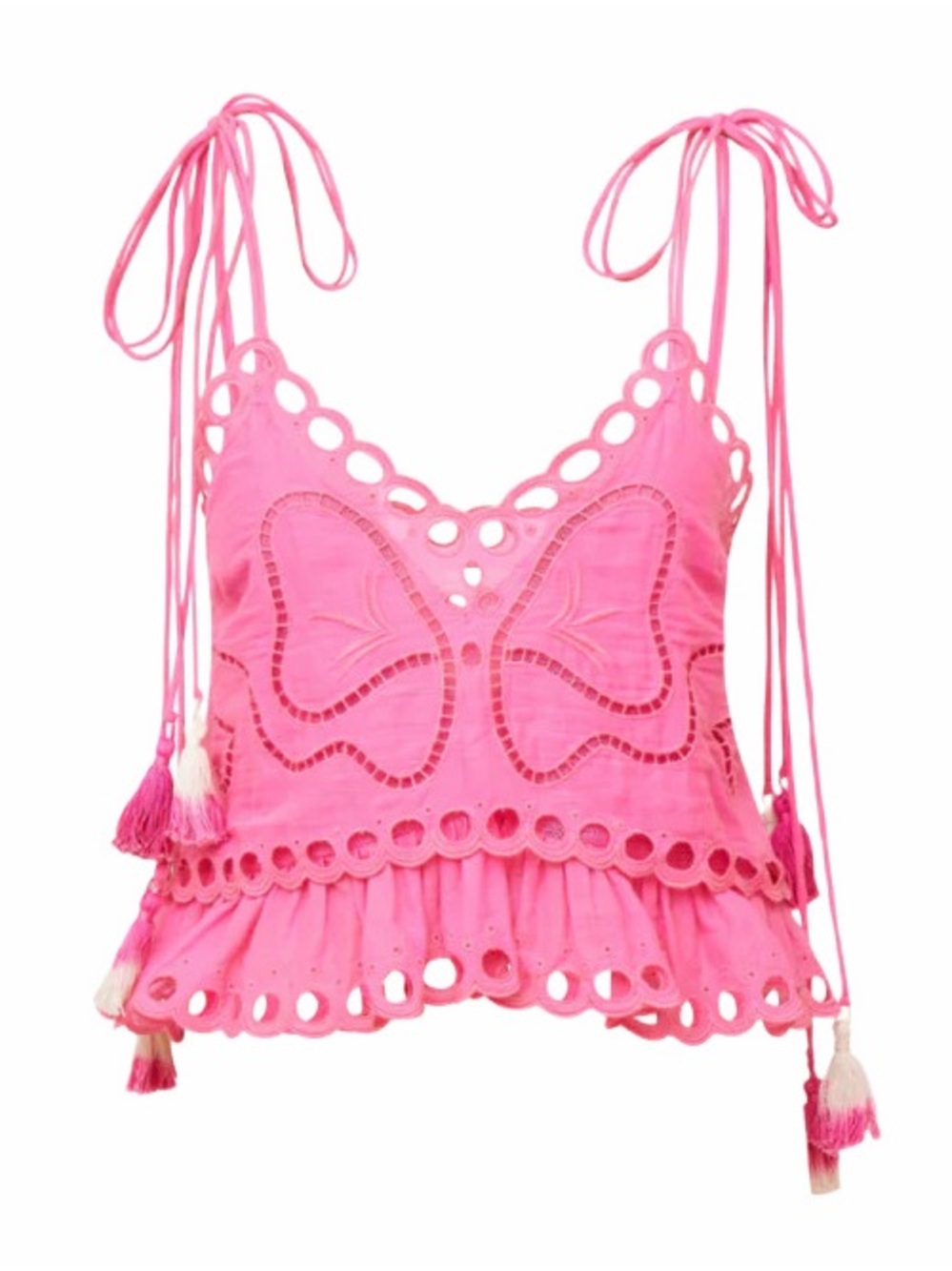 LoveShackFancy Pink Biltmore Tie-Shoulder Crop Top